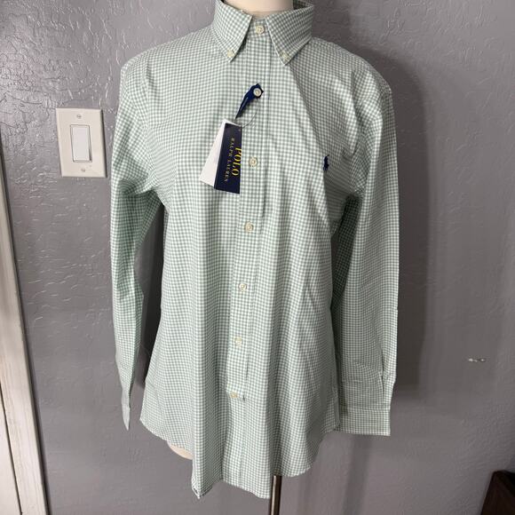 Polo Ralph Lauren Classic Fit Gingham Stretch Poplin Shirt, Green/White, M - Picture 1 of 5